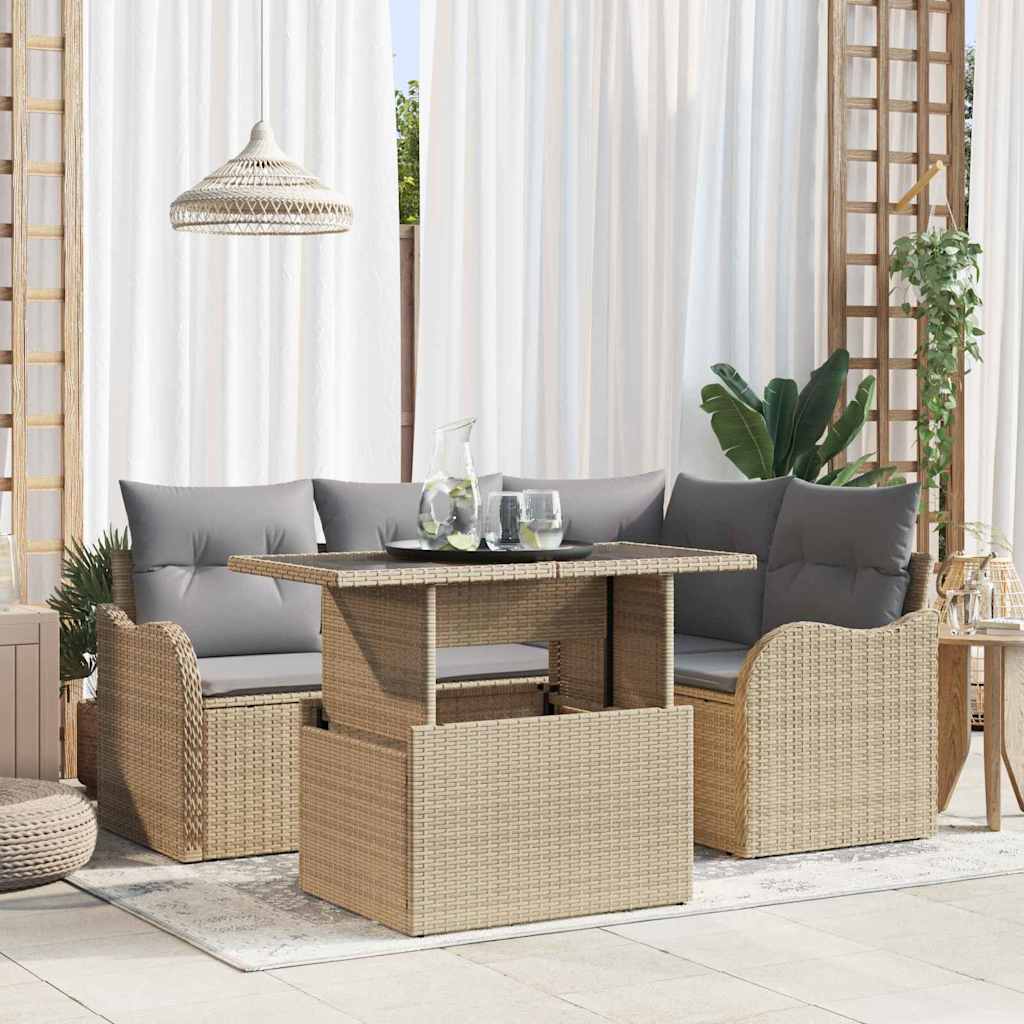Sodo Sofų Rinkinys su pagalve 5 pcs Smėlio Poli ratanas