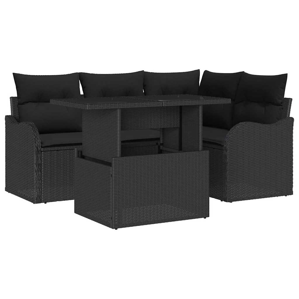 Sodo Sofų Rinkinys su pagalve 5 pcs Juoda Poli ratanas