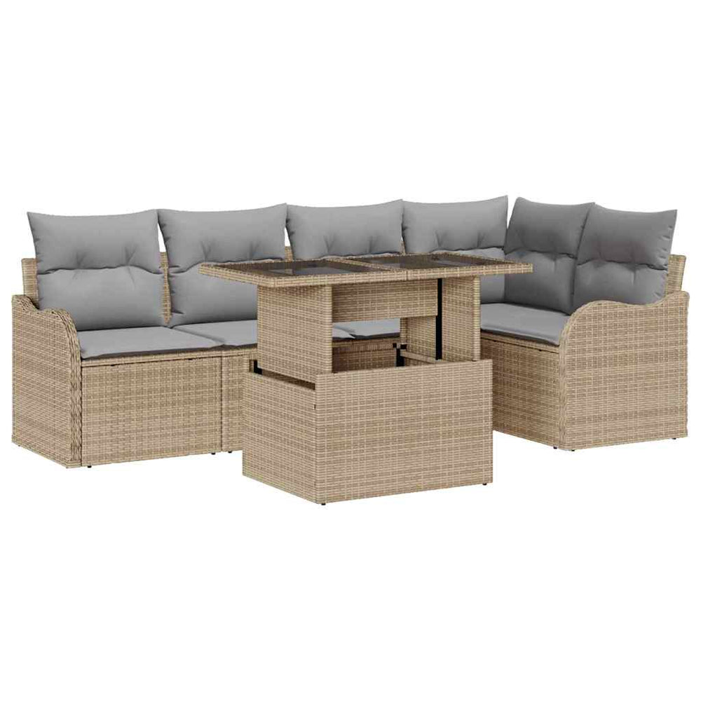6-Piece Garden Sofa Set with Cushions Sand Poly Rattan