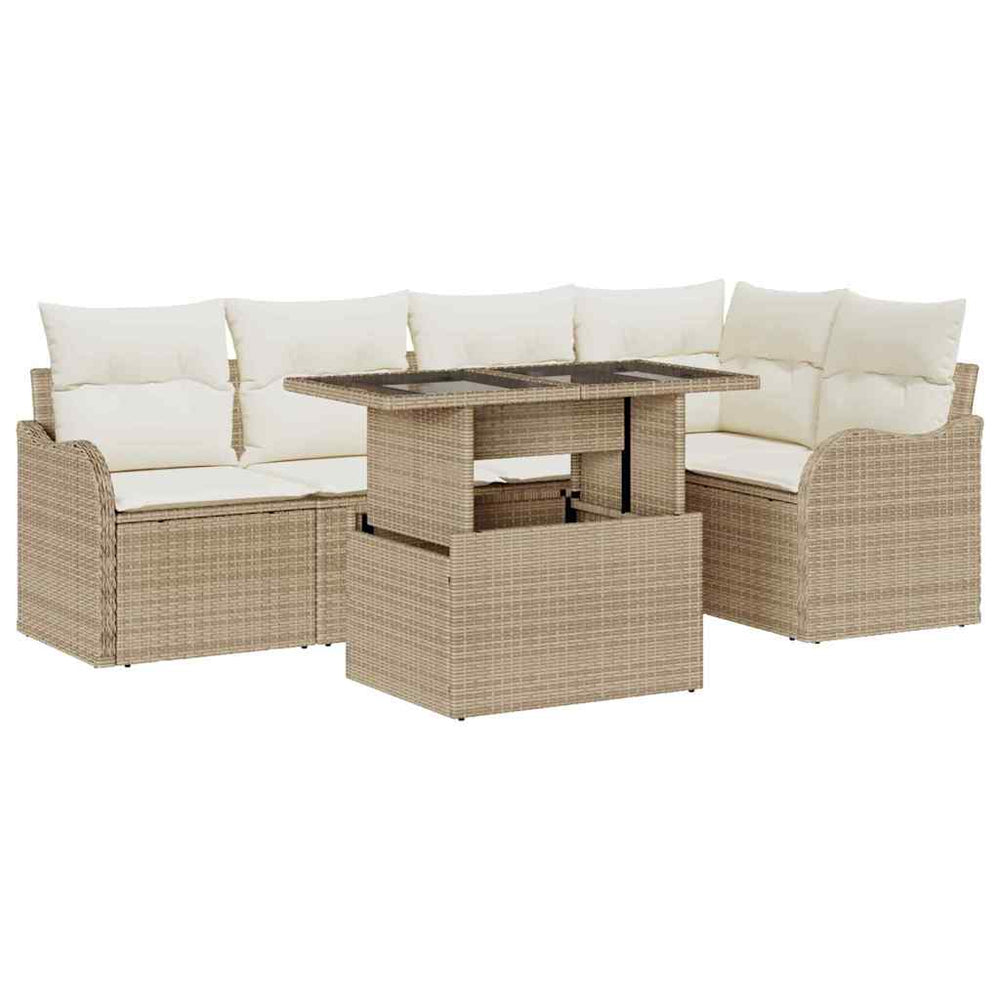 6-piece garden sofa set with cushions sand poly rattan