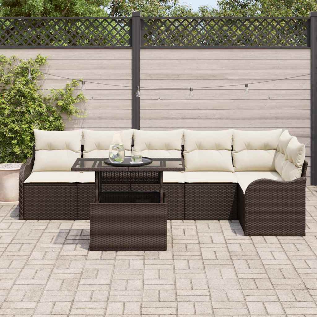 Sodo Sofų Rinkinys su pagalve 7 pcs Ruda Poli ratanas