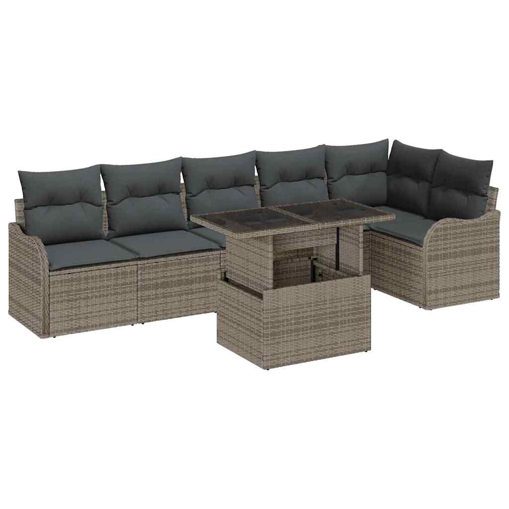 7 dalių sodo sofa komplektas su pagalvėlėmis pilkas poli ratanas