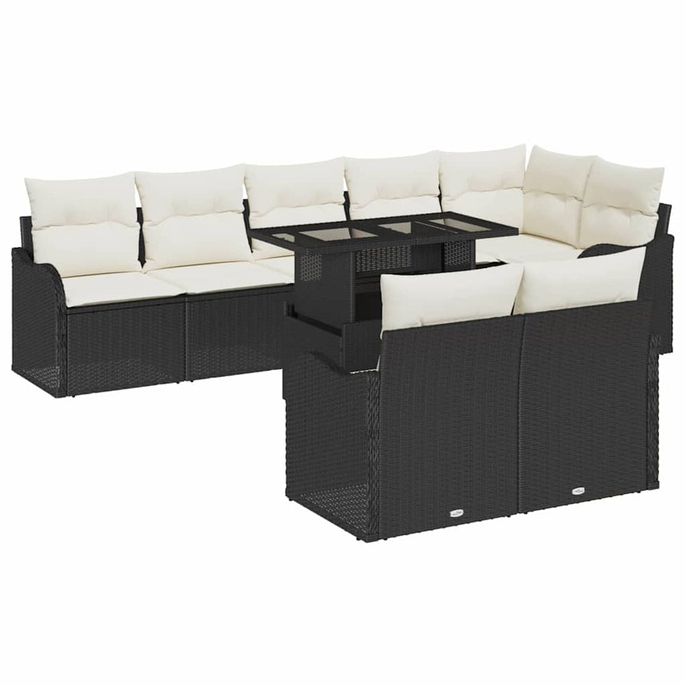 9 Piece Garden Sofa Set with Cushions Black Poly Rattan
