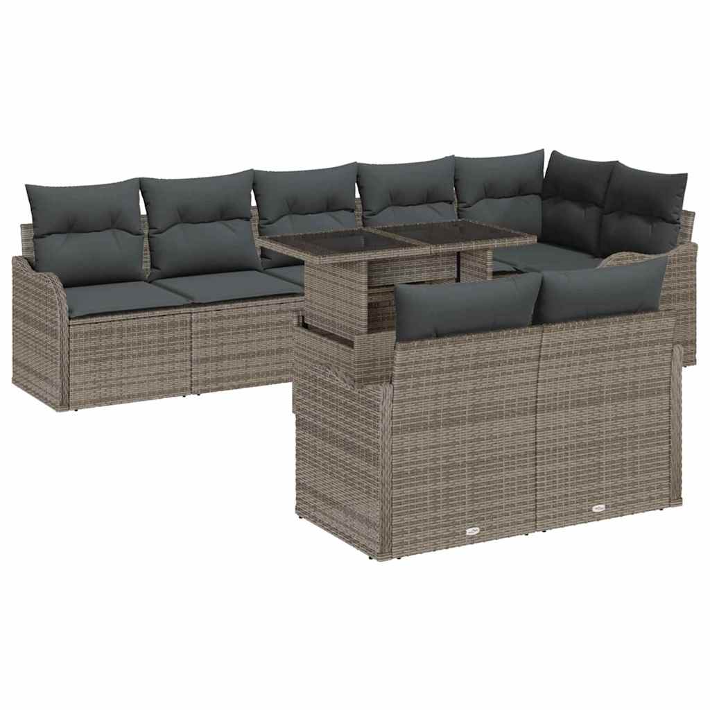 Outdoor Sofa Set with cushions 9 pcs Grey Poly Rattan