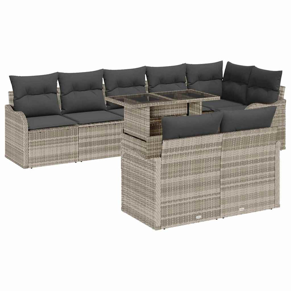 9-piece garden sofa set with cushions light grey poly rattan