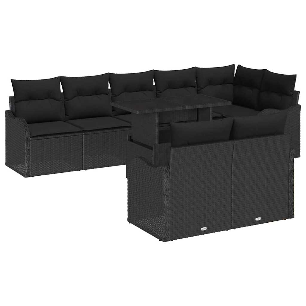 Sodo Sofų Rinkinys su pagalve 9 pcs Juoda Poli ratanas