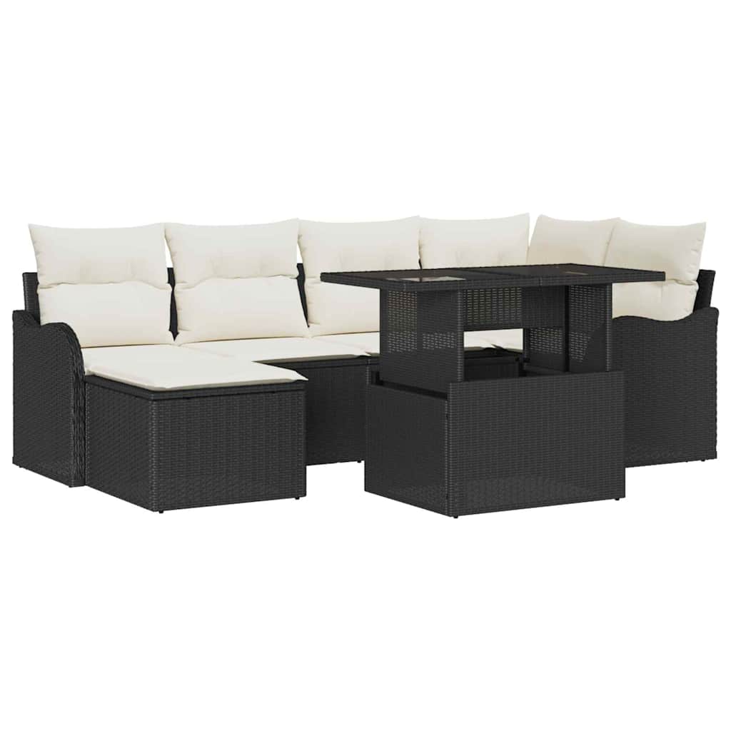 7 dalių sodo sofos komplektas su pagalvėlėmis juodas poli ratano