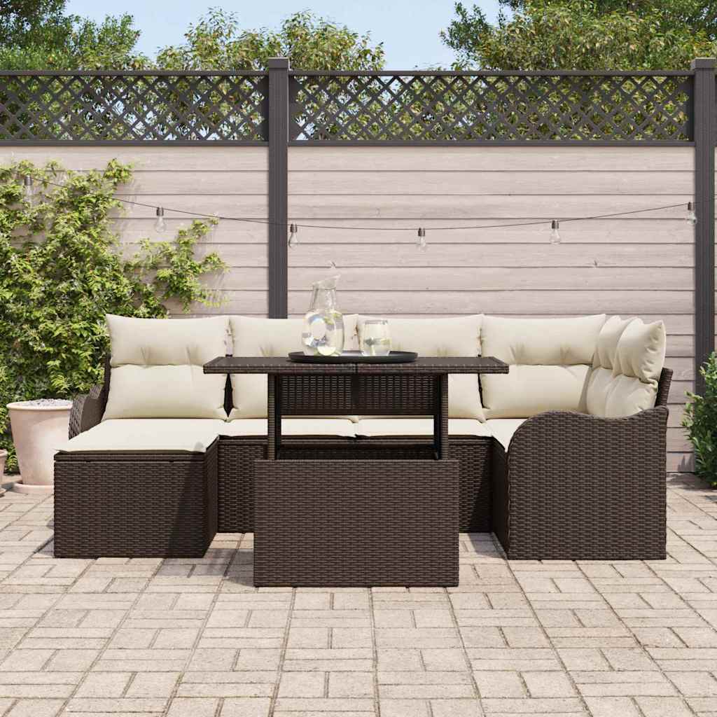Sodo Sofų Rinkinys su pagalve 7 pcs Ruda Poli ratanas