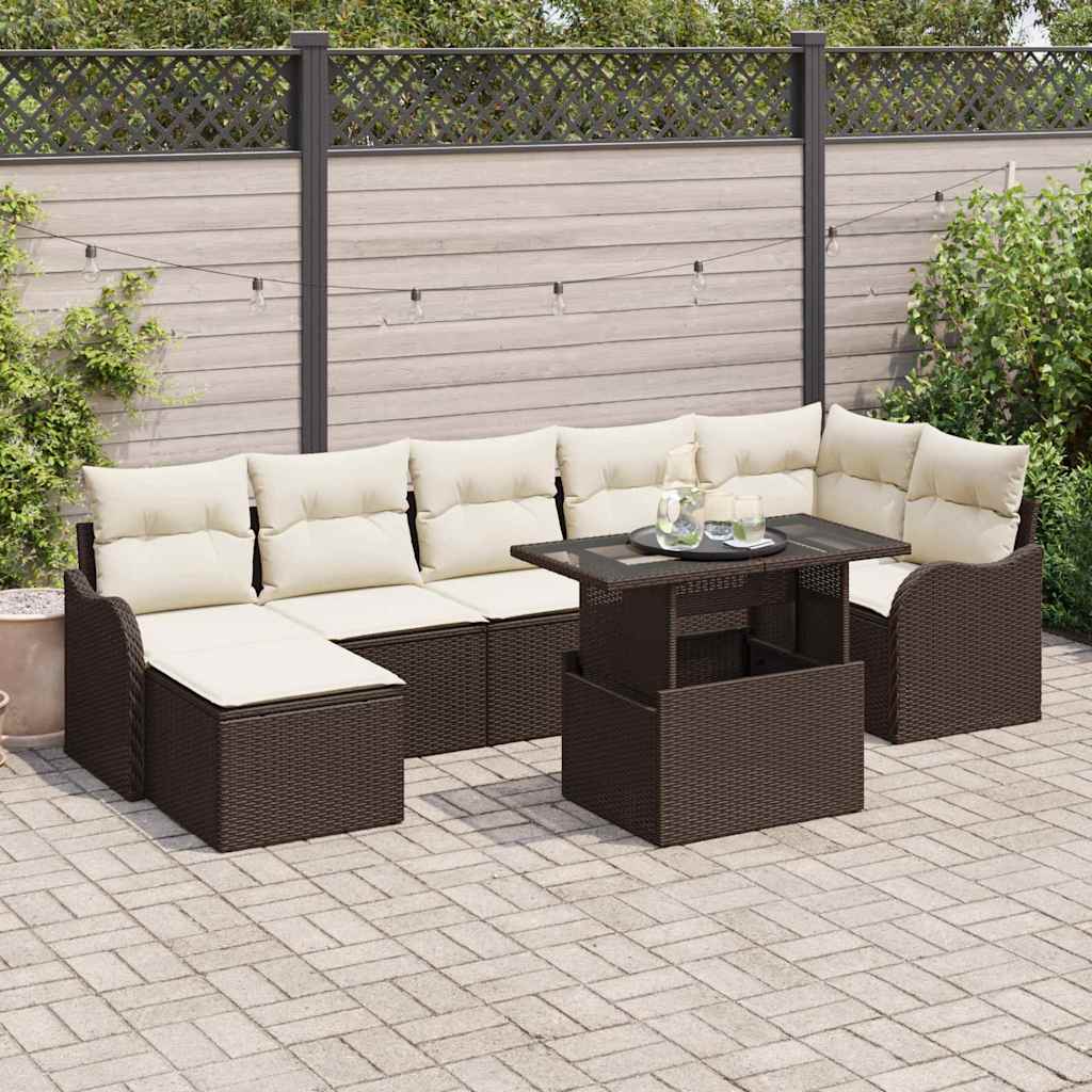 Sodo Sofų Rinkinys su pagalve 8 pcs Ruda Poli ratanas