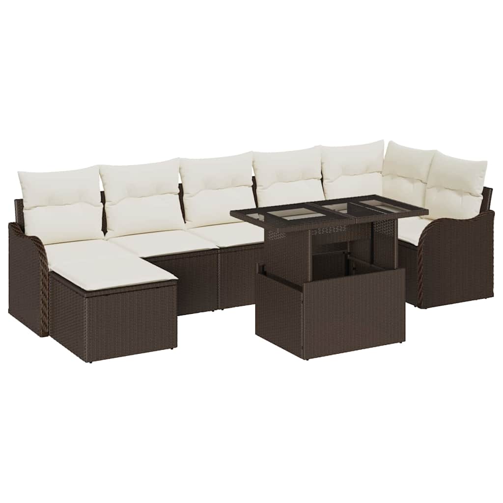 8-piece garden sofa set with cushions brown poly rattan