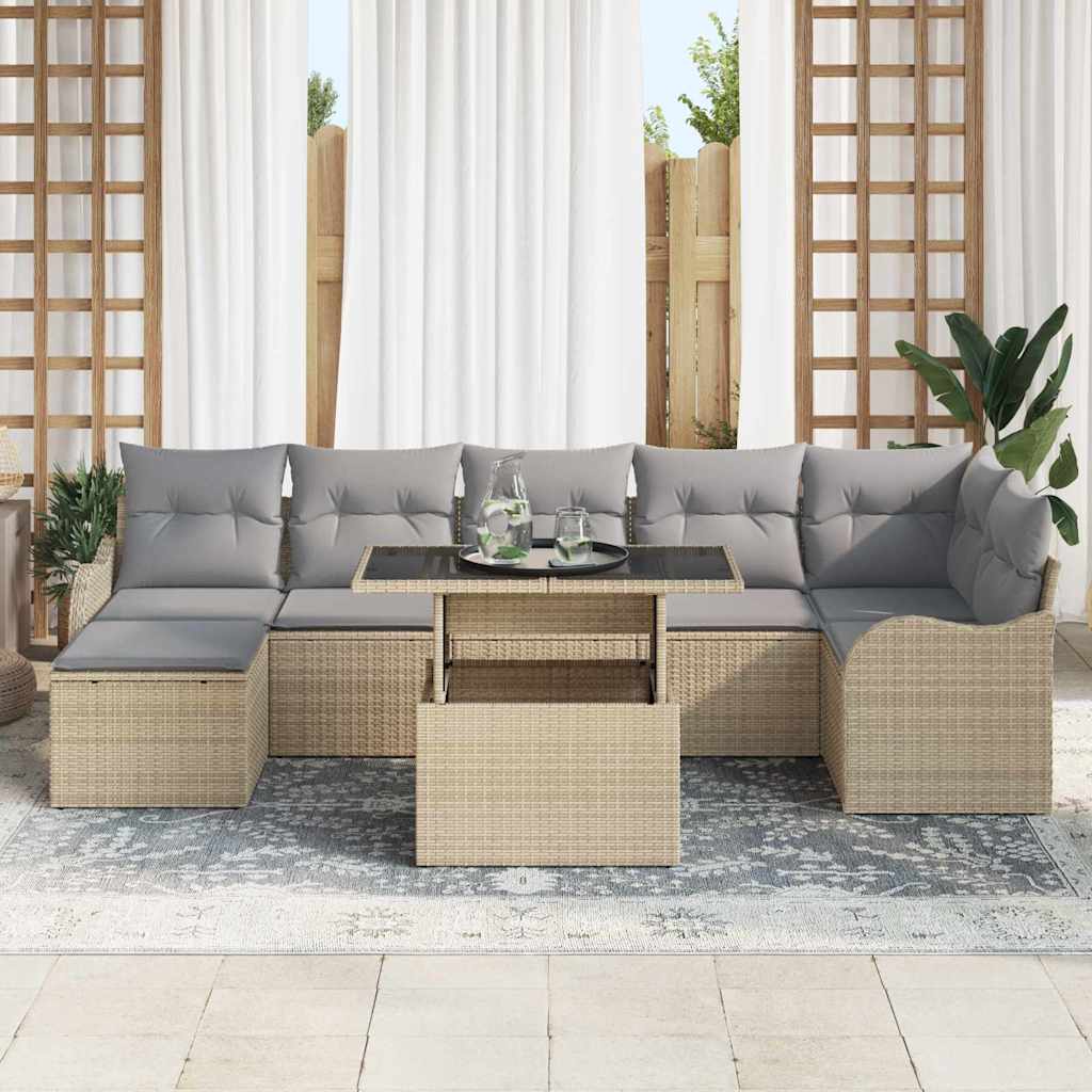 Sodo Sofų Rinkinys su pagalve 8 pcs Smėlio Poli ratanas