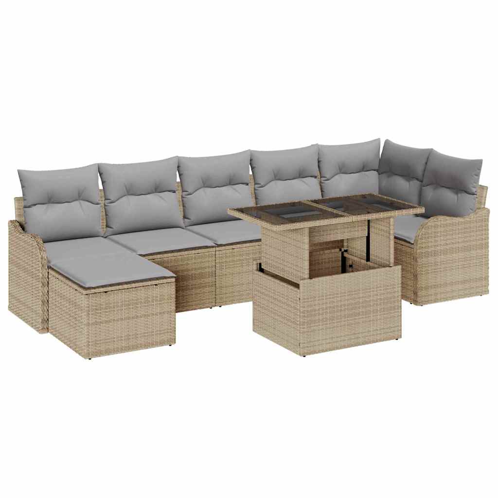 Sodo Sofų Rinkinys su pagalve 8 pcs Smėlio Poli ratanas