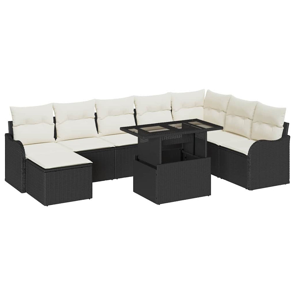 9 Piece Garden Sofa Set with Cushions Black Poly Rattan
