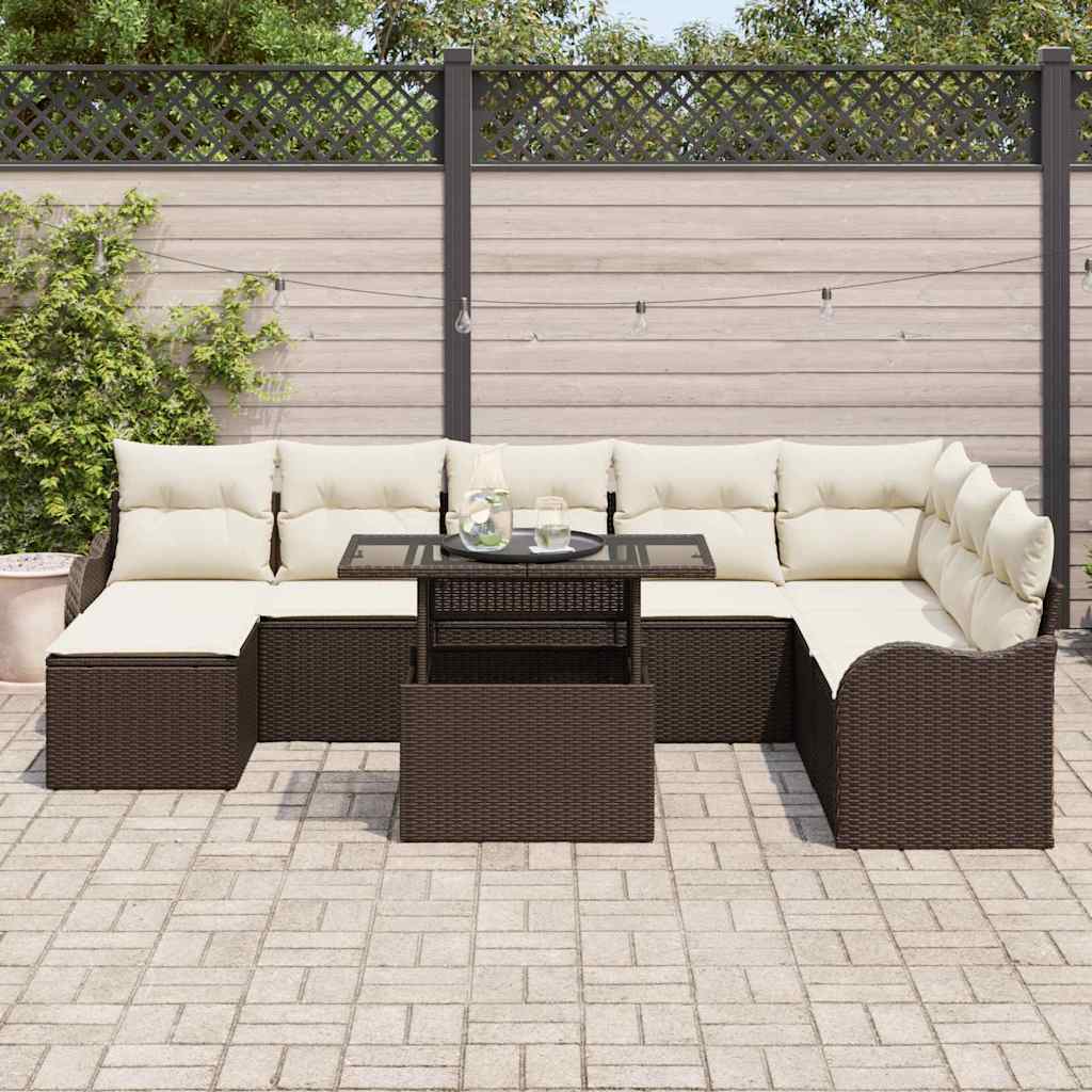 Sodo Sofų Rinkinys su pagalve 9 pcs Ruda Poli ratanas