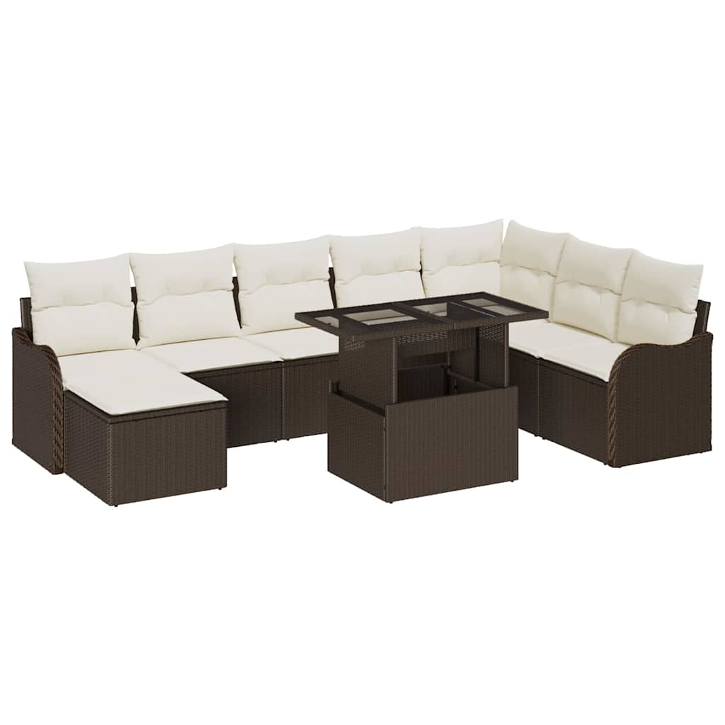 9 dalių sodo sofa komplektas su pagalvėlėmis rudas poli ratanas