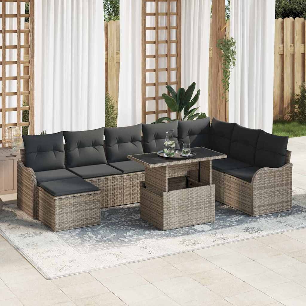 Sodo Sofų Rinkinys su pagalve 9 pcs Pilka Poli ratanas