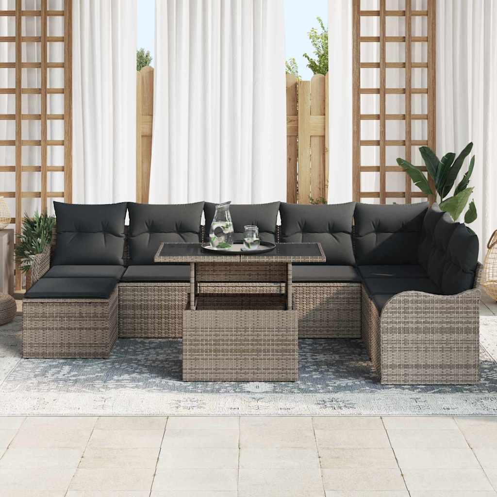 Sodo Sofų Rinkinys su pagalve 9 pcs Pilka Poli ratanas