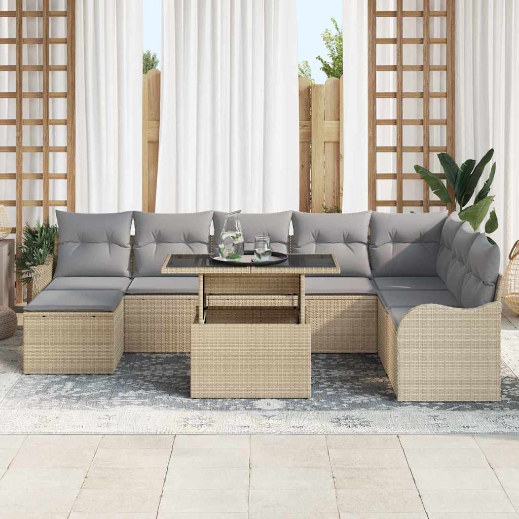 Sodo Sofų Rinkinys su pagalve 9 pcs Smėlio Poli ratanas