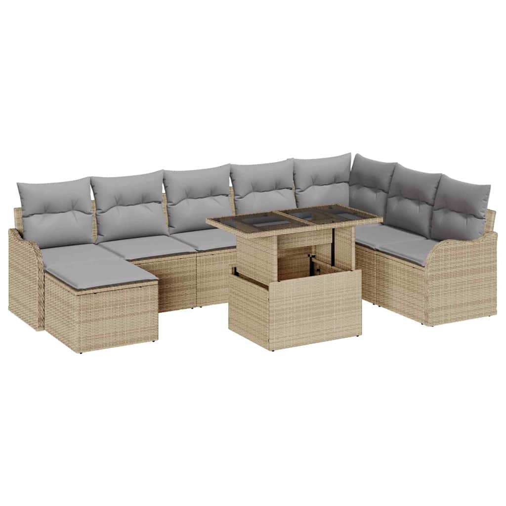 Sodo Sofų Rinkinys su pagalve 9 pcs Smėlio Poli ratanas