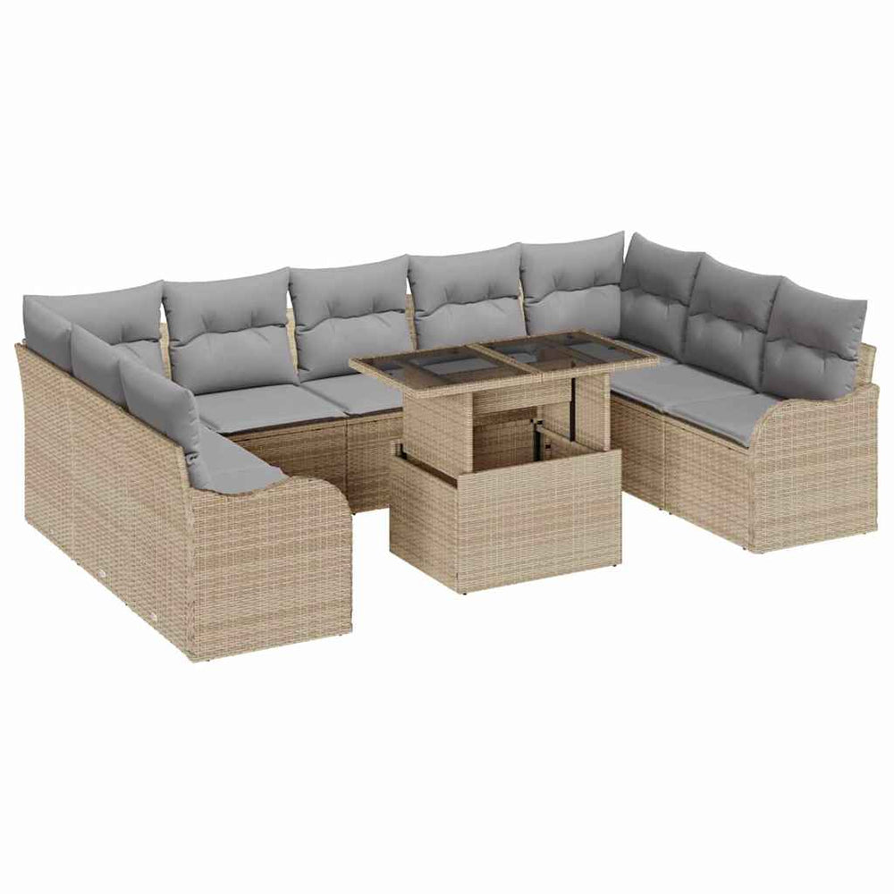 10-piece garden sofa set with cushions sand poly rattan