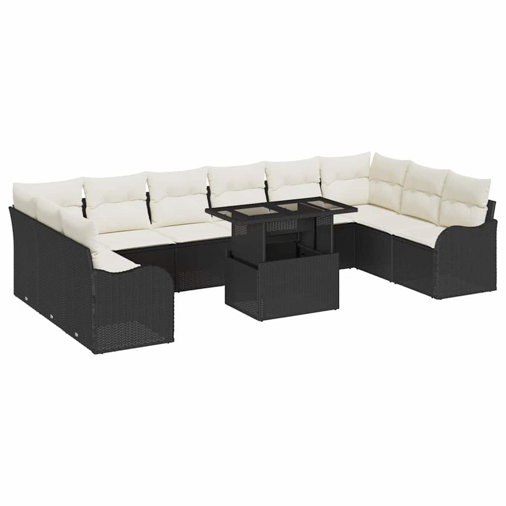 11-Piece Garden Sofa Set with Cushions Black Poly Rattan