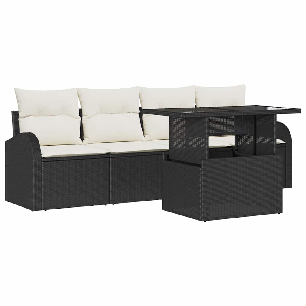 5 dalių sodo sofa rinkinys su pagalvėmis juodas poli ratanas