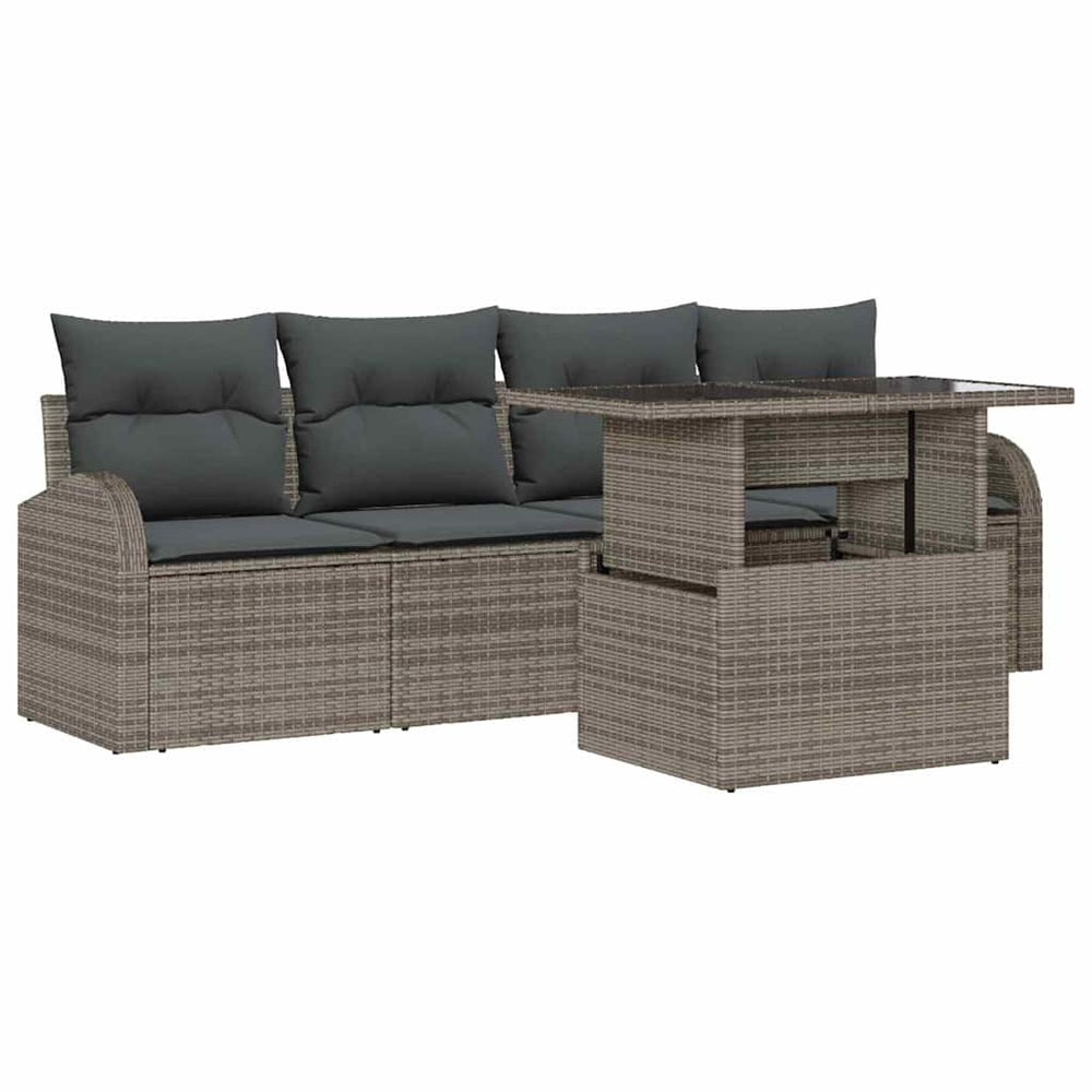 5-piece garden sofa set with cushions grey poly rattan