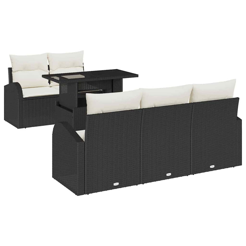 6-Piece Garden Sofa Set with Cushions Black Poly Rattan