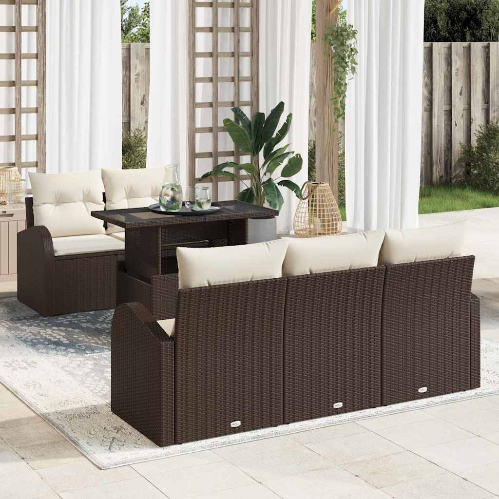 Sodo Sofų Rinkinys su pagalve 6 pcs Ruda Poli ratanas