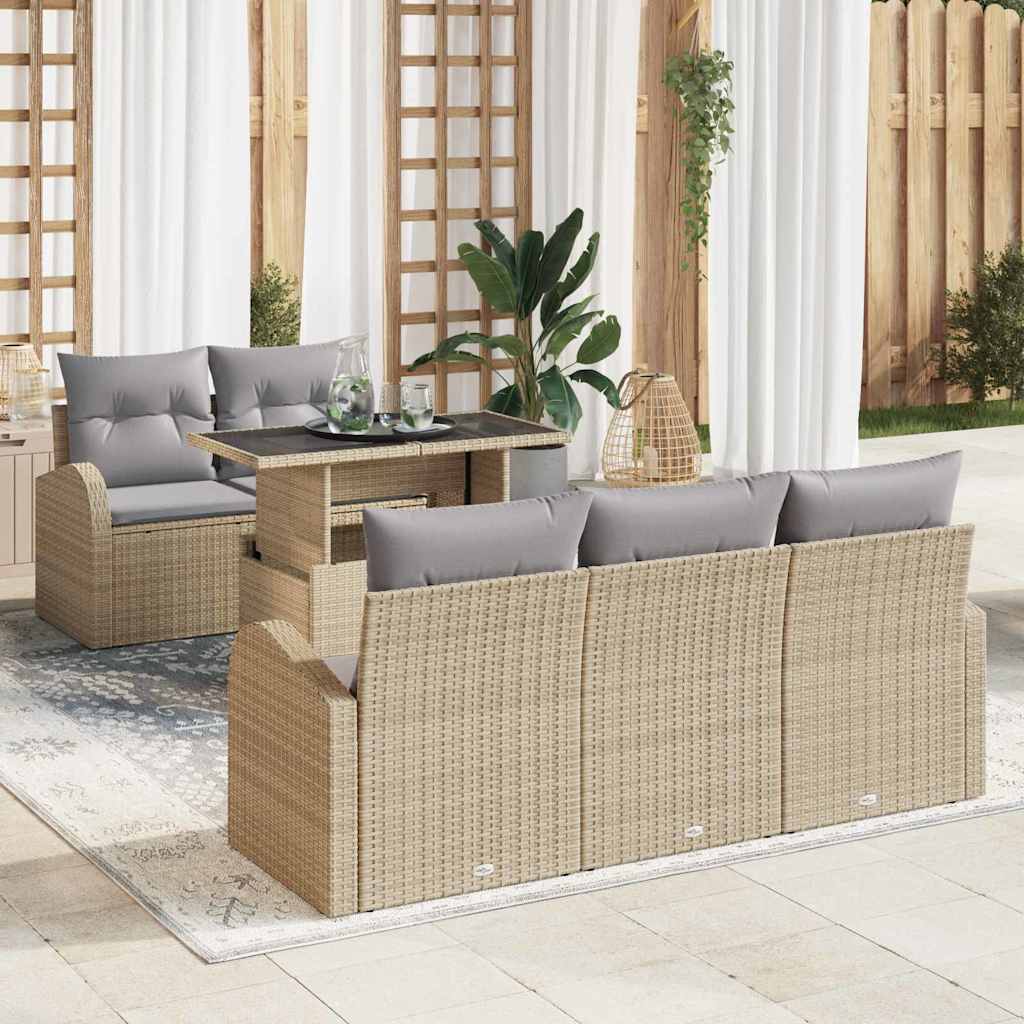 6 dalių sodo sofa komplektas su pagalvėlėmis Smėlio Poli Ratanas