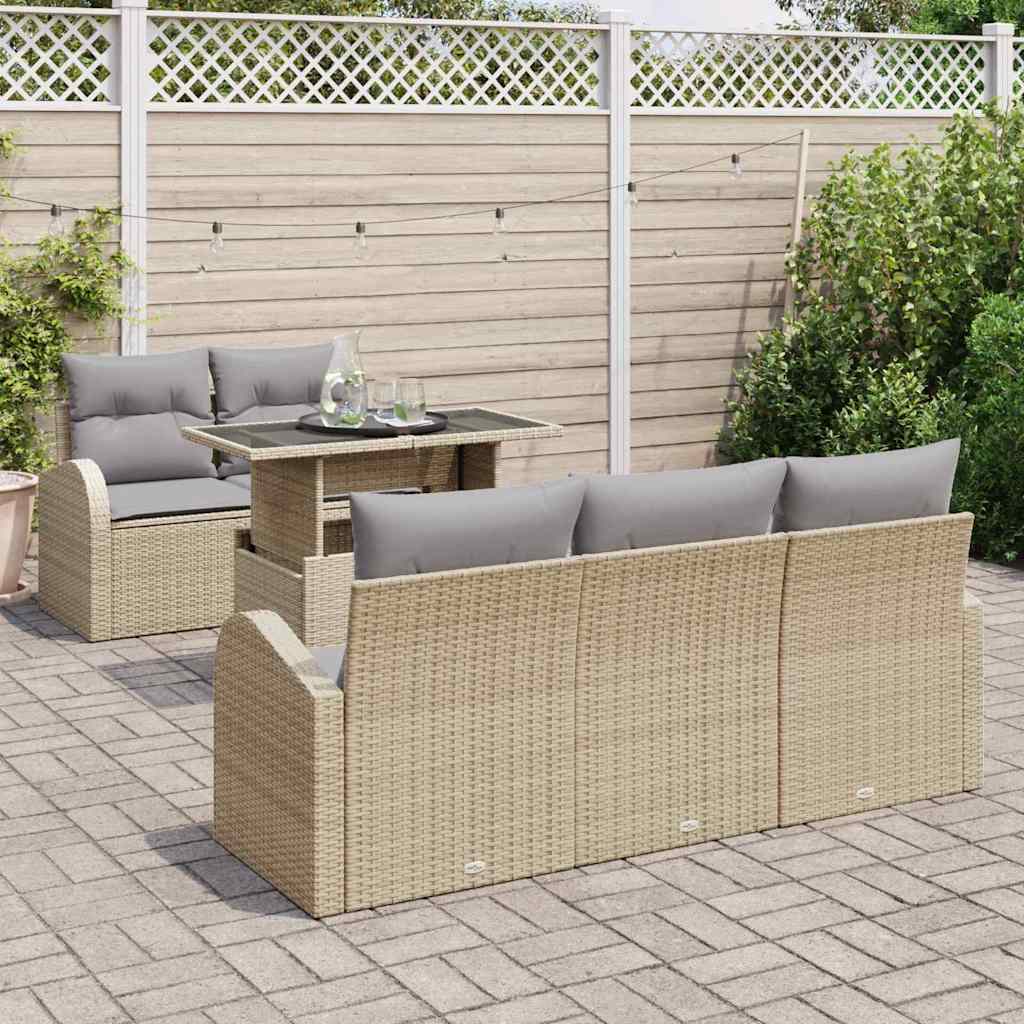 6 dalių sodo sofa komplektas su pagalvėlėmis Smėlio Poli Ratanas