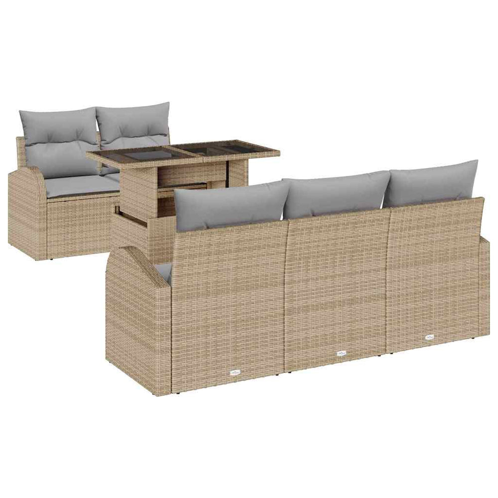 6-Piece Garden Sofa Set with Cushions Beige Poly Rattan