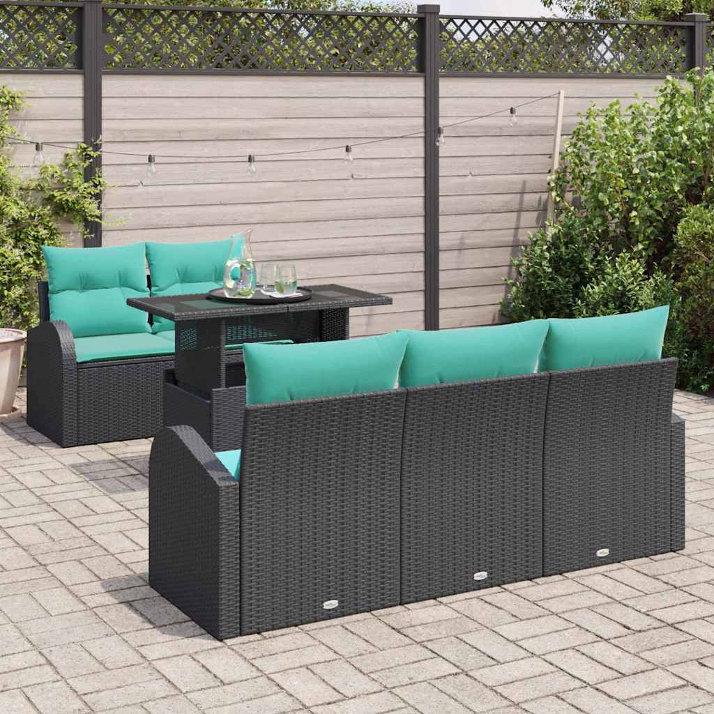 Sodo Sofų Rinkinys su pagalve 6 pcs Juoda Poli ratanas