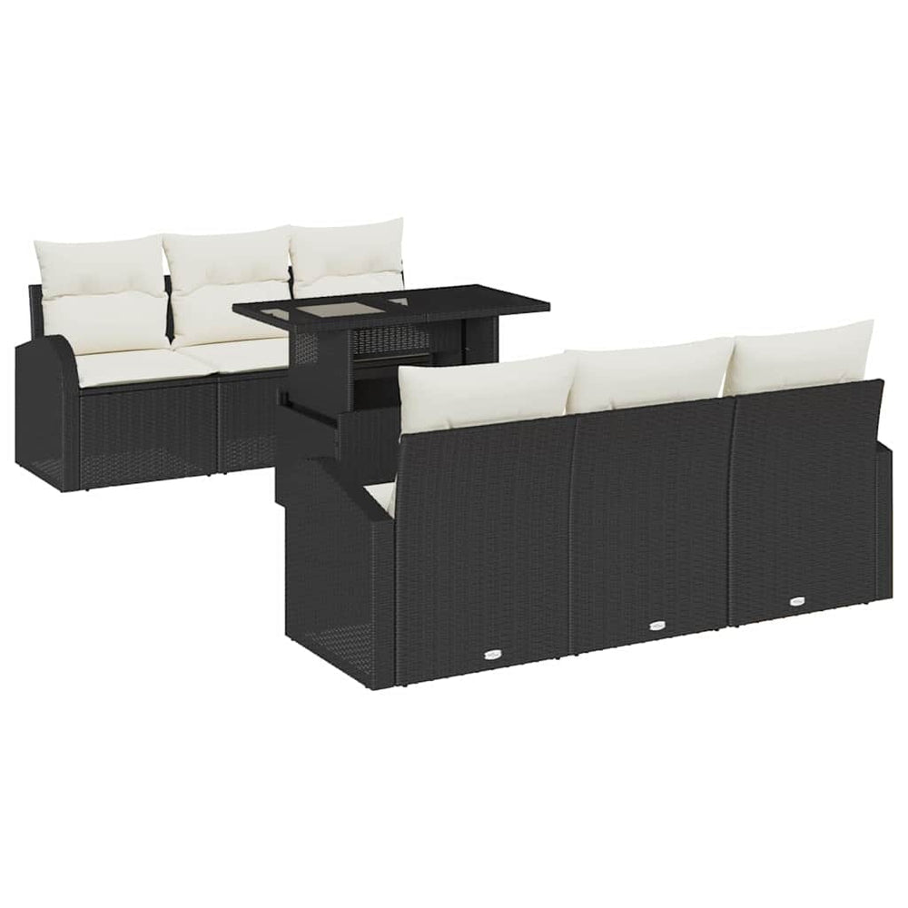 7 Piece Garden Sofa Set with Cushions Black Poly Rattan