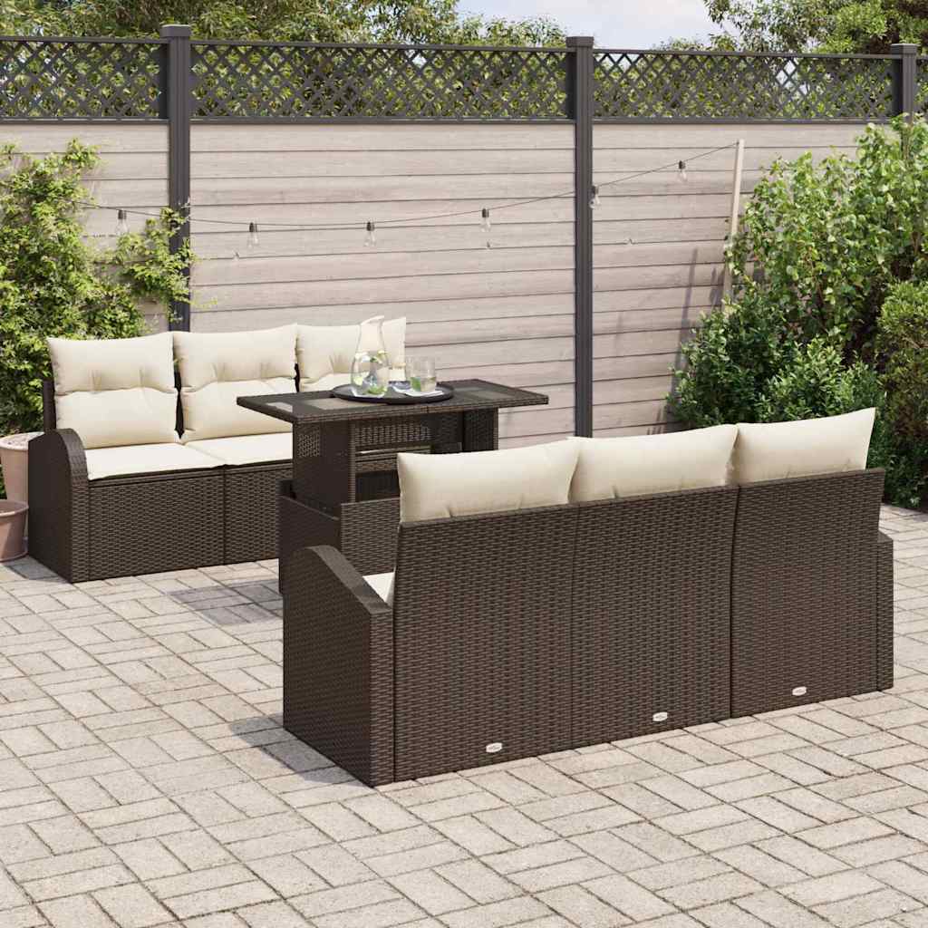 Sodo Sofų Rinkinys su pagalve 7 pcs Ruda Poli ratanas