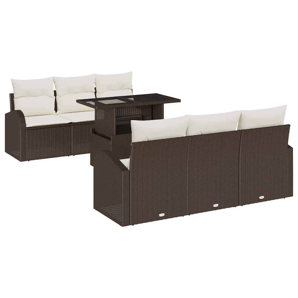 7-piece garden sofa set with cushions Brown poly rattan