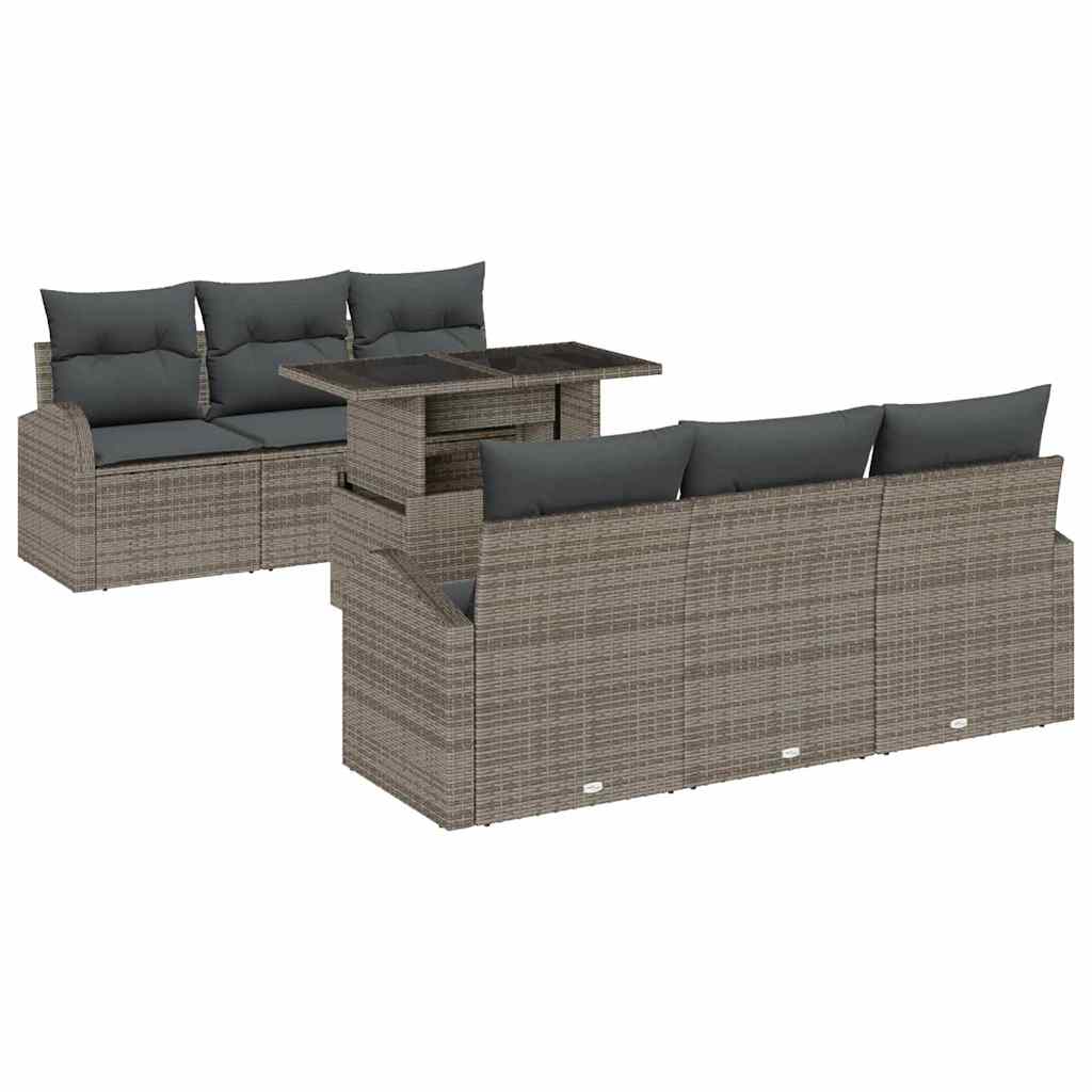 7 dalių sodo sofa komplektas su pagalvėmis pilka poli ratanas