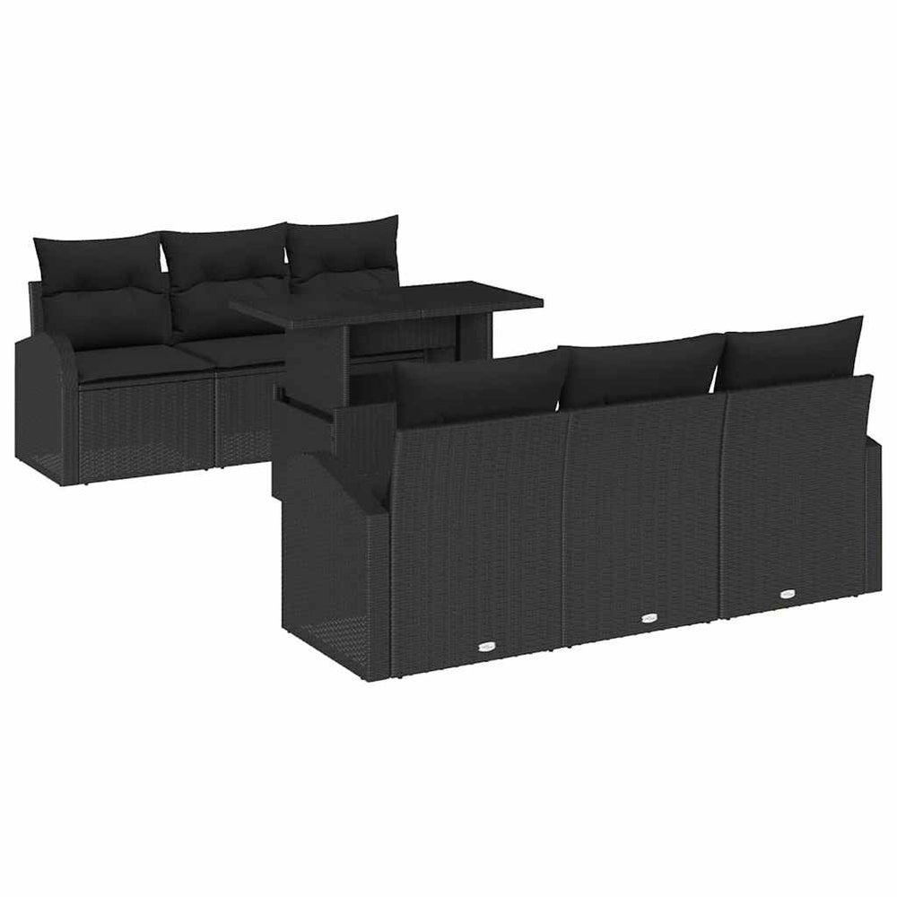 7 Piece Garden Sofa Set with Cushions Black Poly Rattan