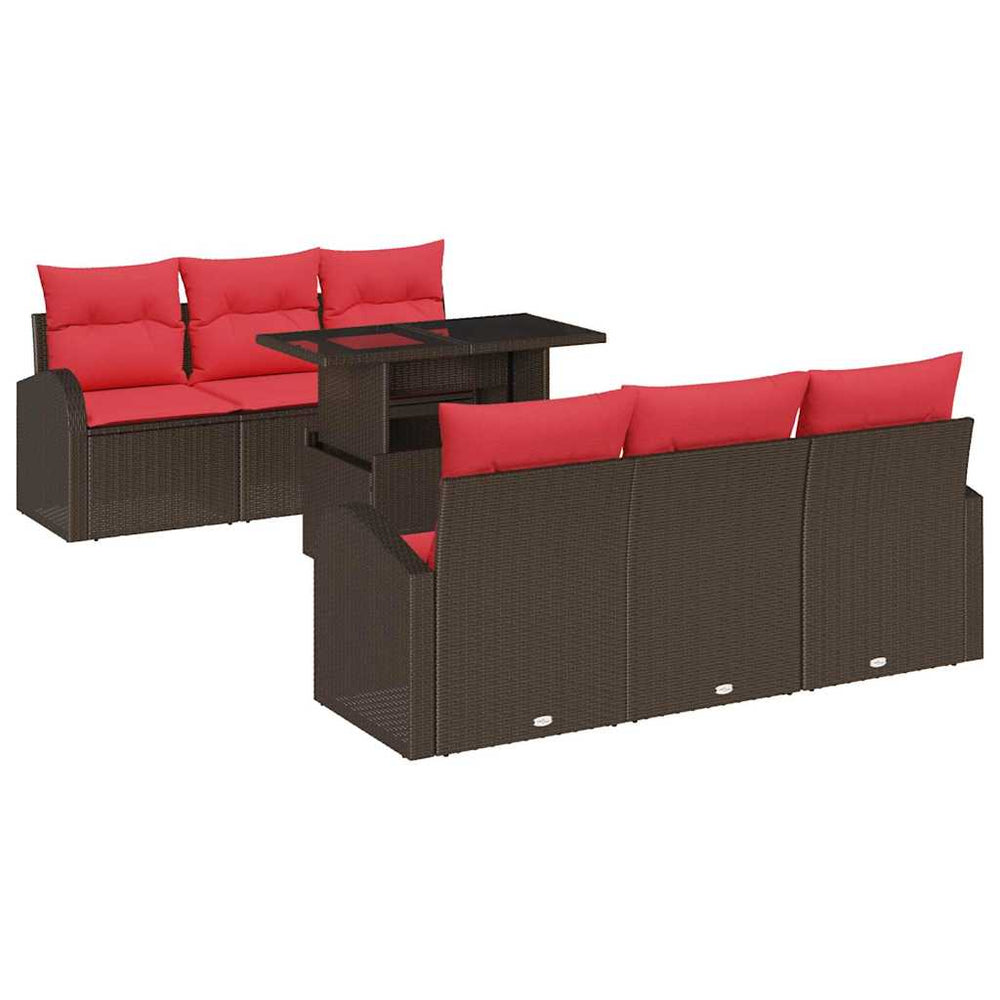 Sodo Sofų Rinkinys su pagalve 7 pcs Ruda Poli ratanas