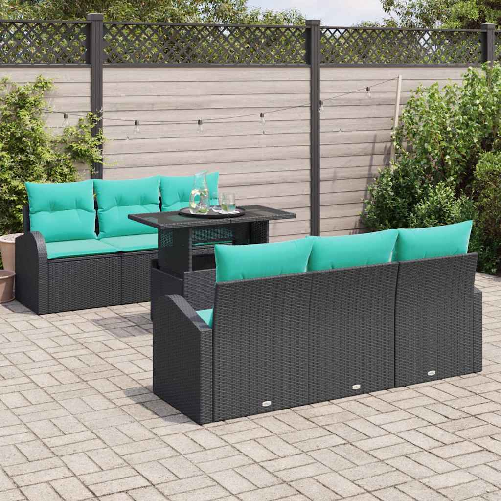 Sodo Sofų Rinkinys su pagalve 7 pcs Juoda Poli ratanas