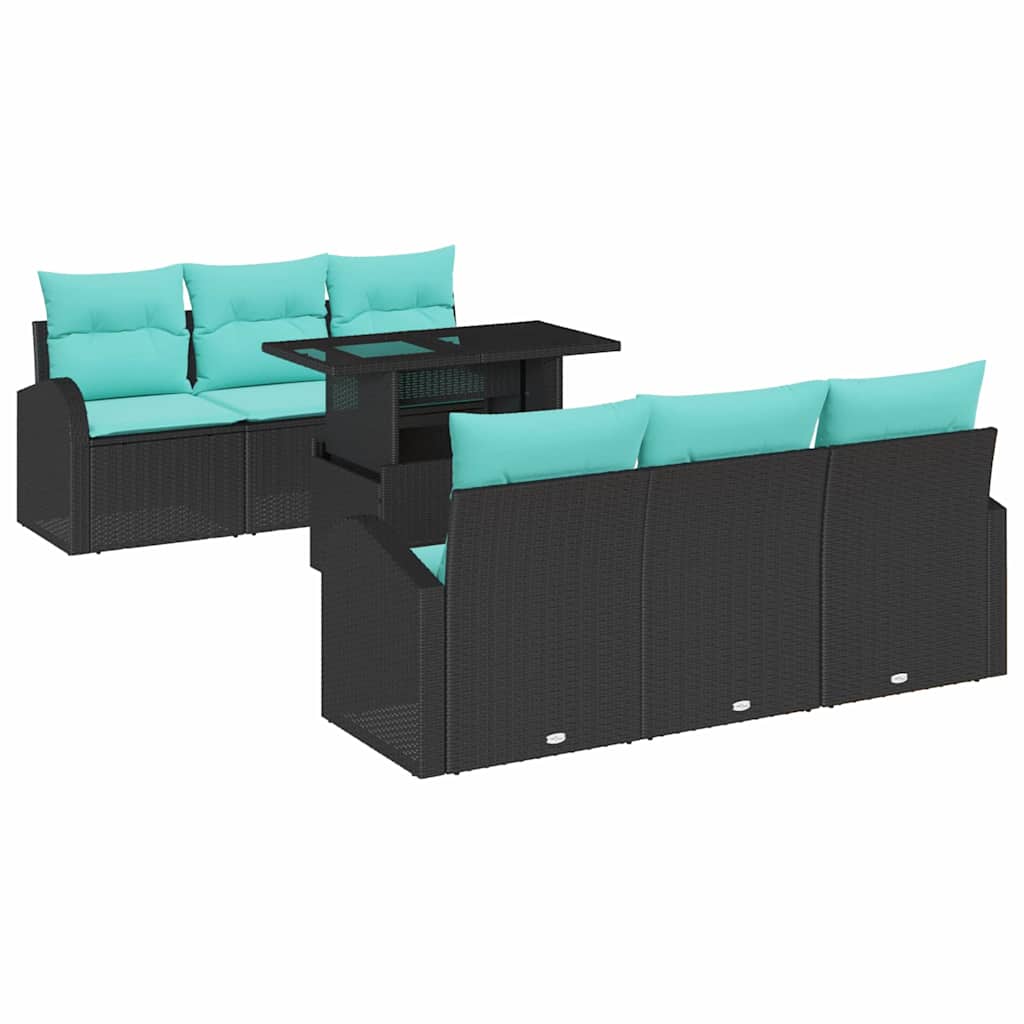 Sodo Sofų Rinkinys su pagalve 7 pcs Juoda Poli ratanas