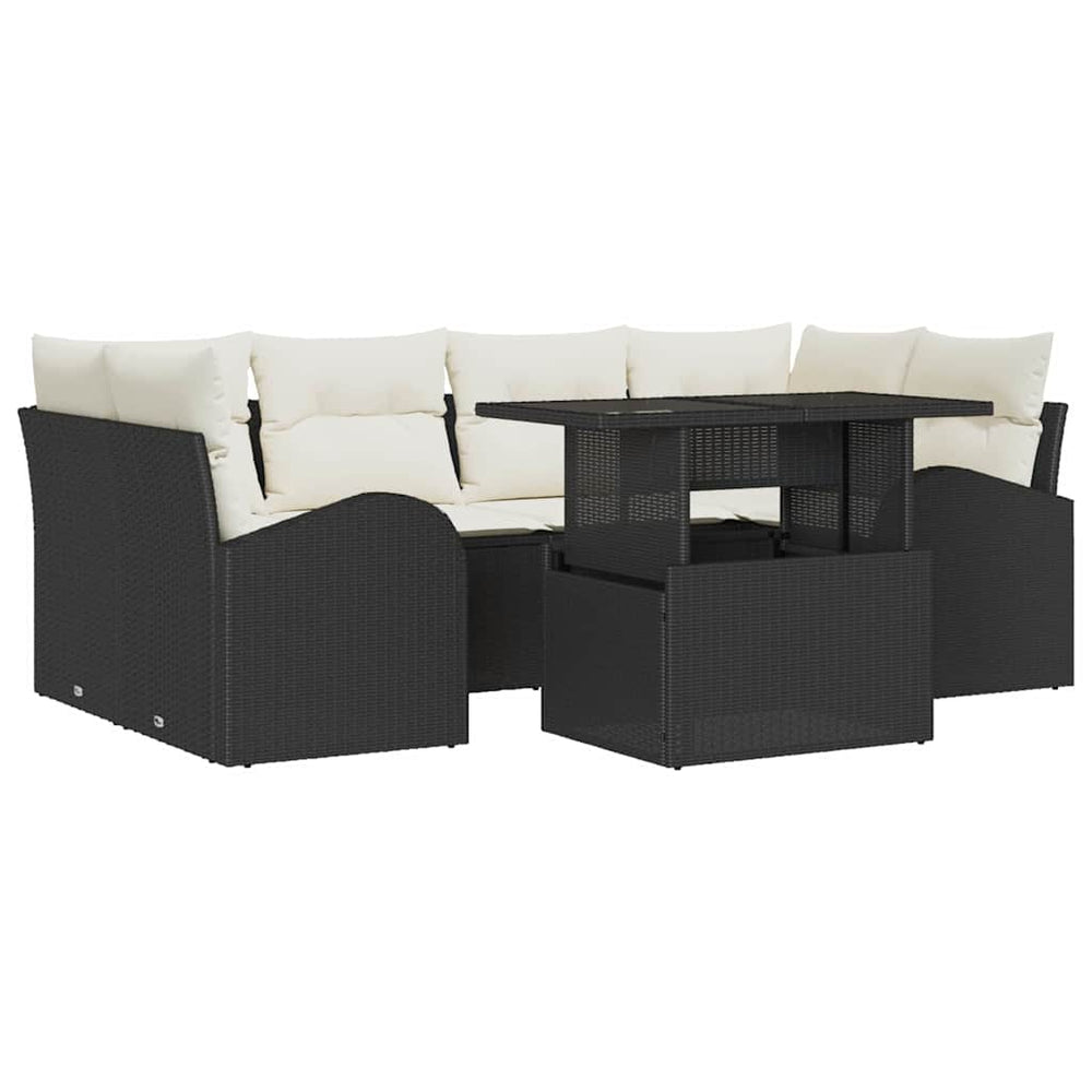 7-piece Garden Sofa Set with Cushions Black Poly Rattan