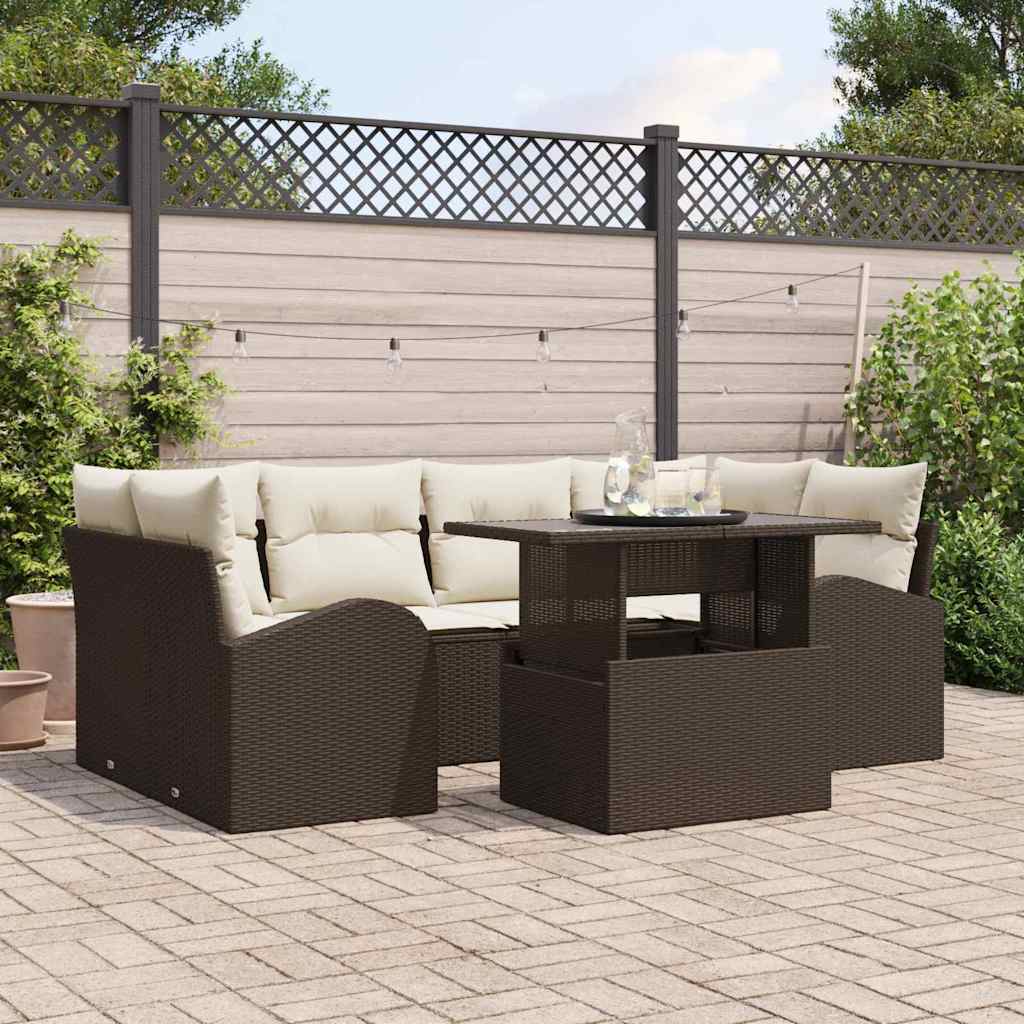 Sodo Sofų Rinkinys su pagalve 7 pcs Ruda Poli ratanas