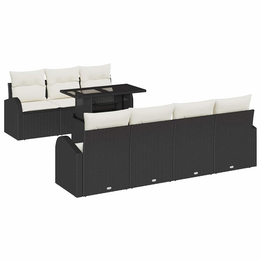 8-Piece Garden Sofa Set with Cushions Black Poly Rattan