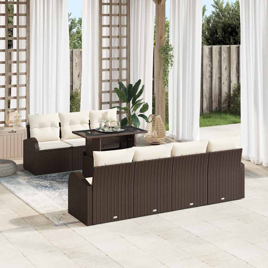 Sodo Sofų Rinkinys su pagalve 8 pcs Ruda Poli ratanas