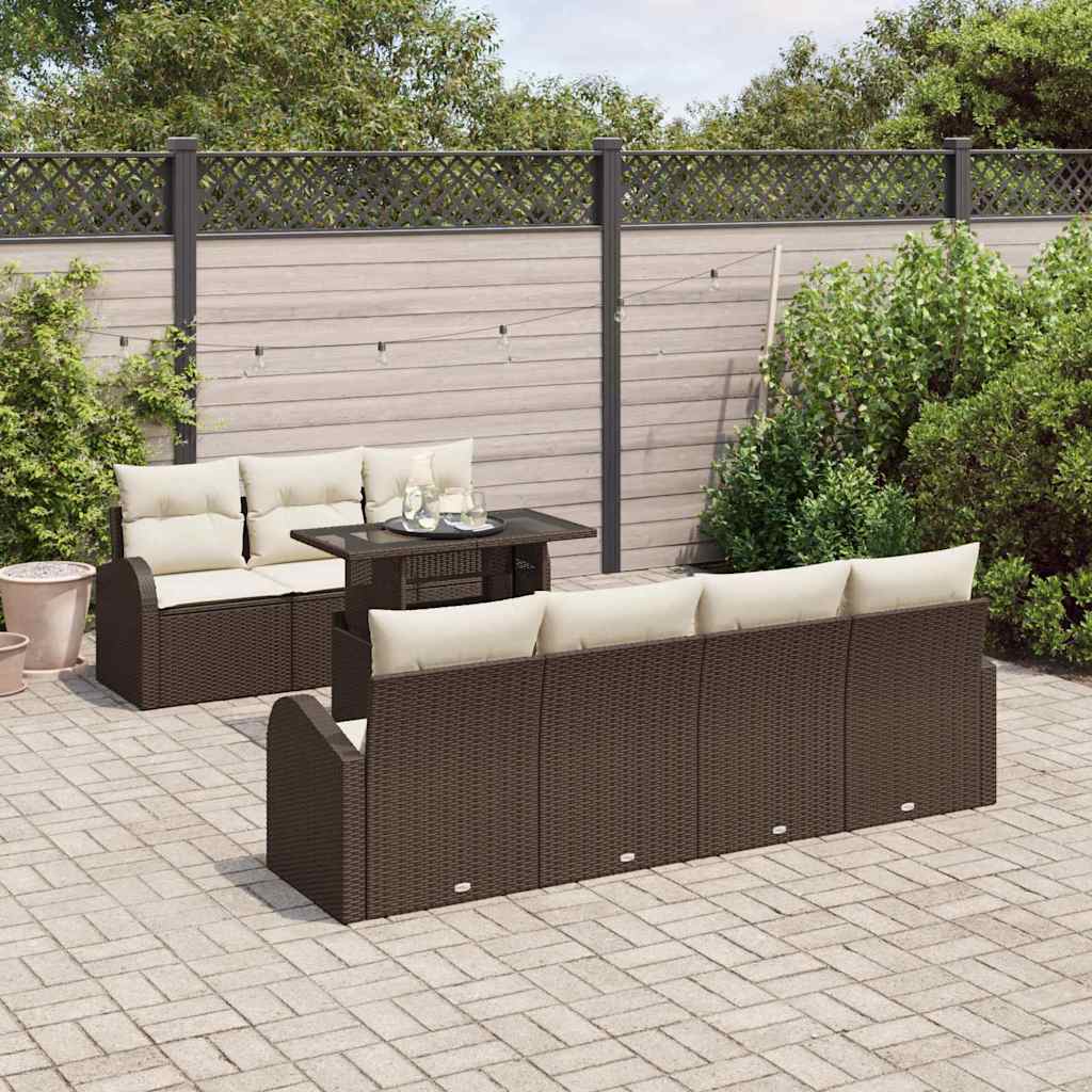 Sodo Sofų Rinkinys su pagalve 8 pcs Ruda Poli ratanas
