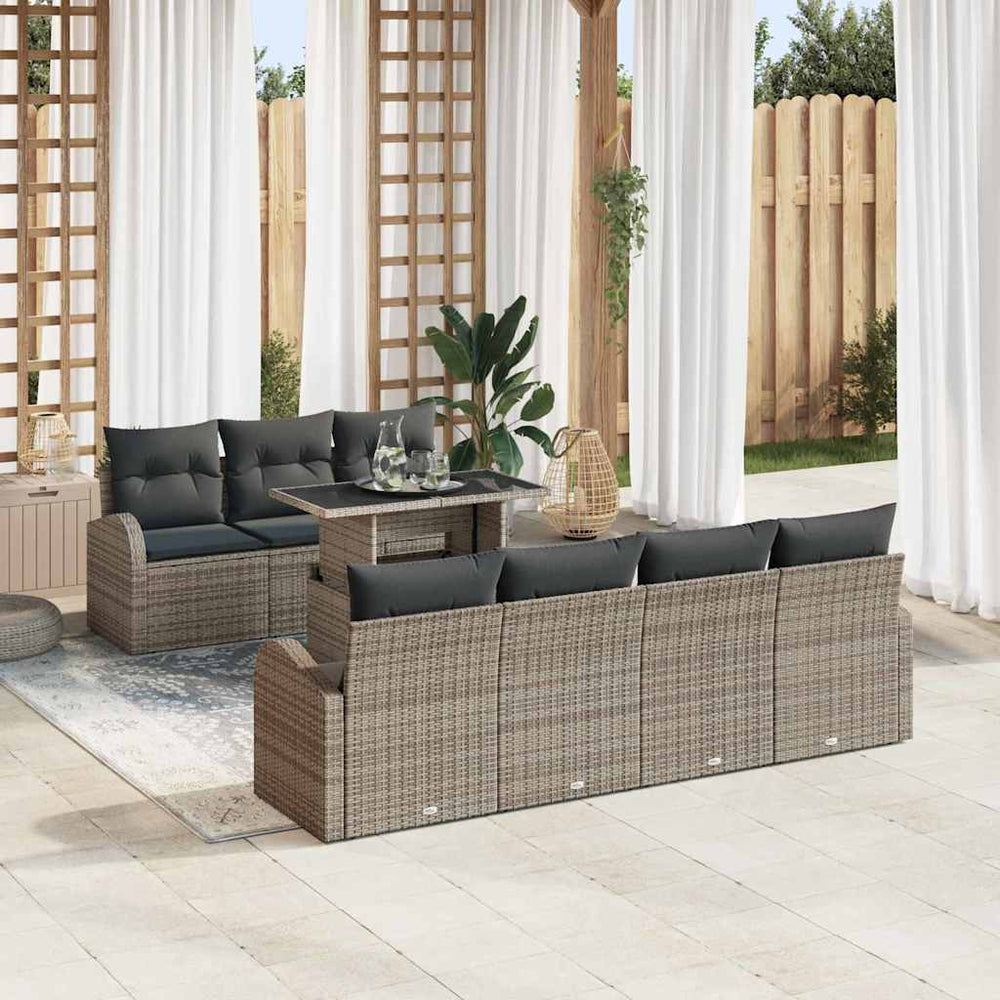 8 dalių sodo sofa rinkinys su pagalvėmis pilkas poli ratanas