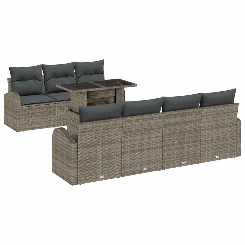 8-piece garden sofa set with cushions grey poly rattan