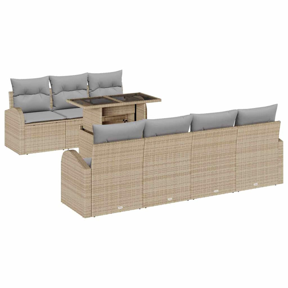 8 Piece Garden Sofa Set with Cushions Sand Poly Rattan