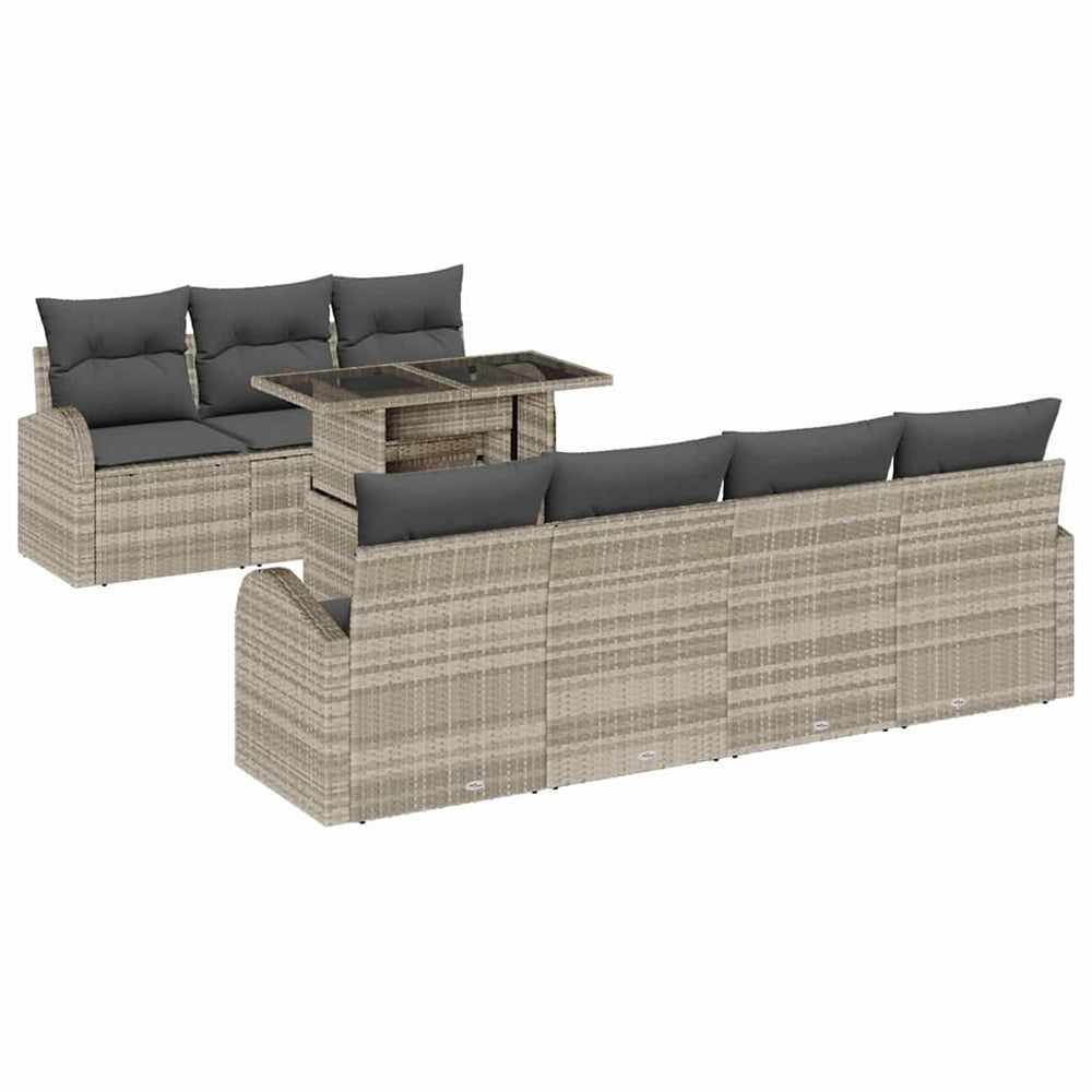 8-Piece Garden Sofa Set with Cushions Light Gray Poly Rattan